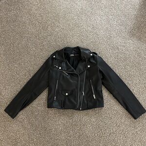Zara Women's Black Leather Biker Jacket